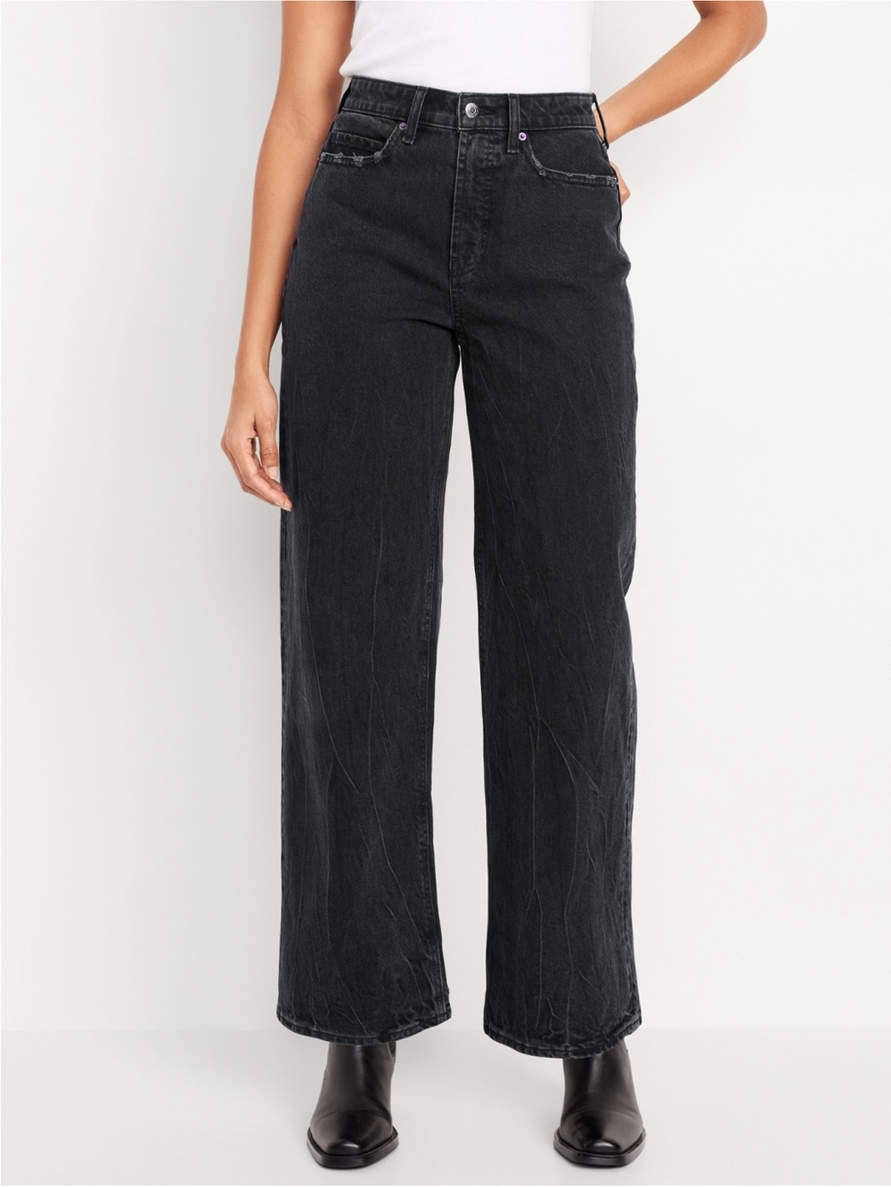 Old Navy High-Rise Wide Leg Jeans in Black Wash - Picture 5 of 5